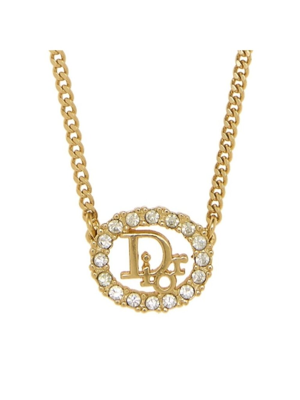 Christian Dior Vintage Rhinestone Crystal Round Necklace Gold Plated
